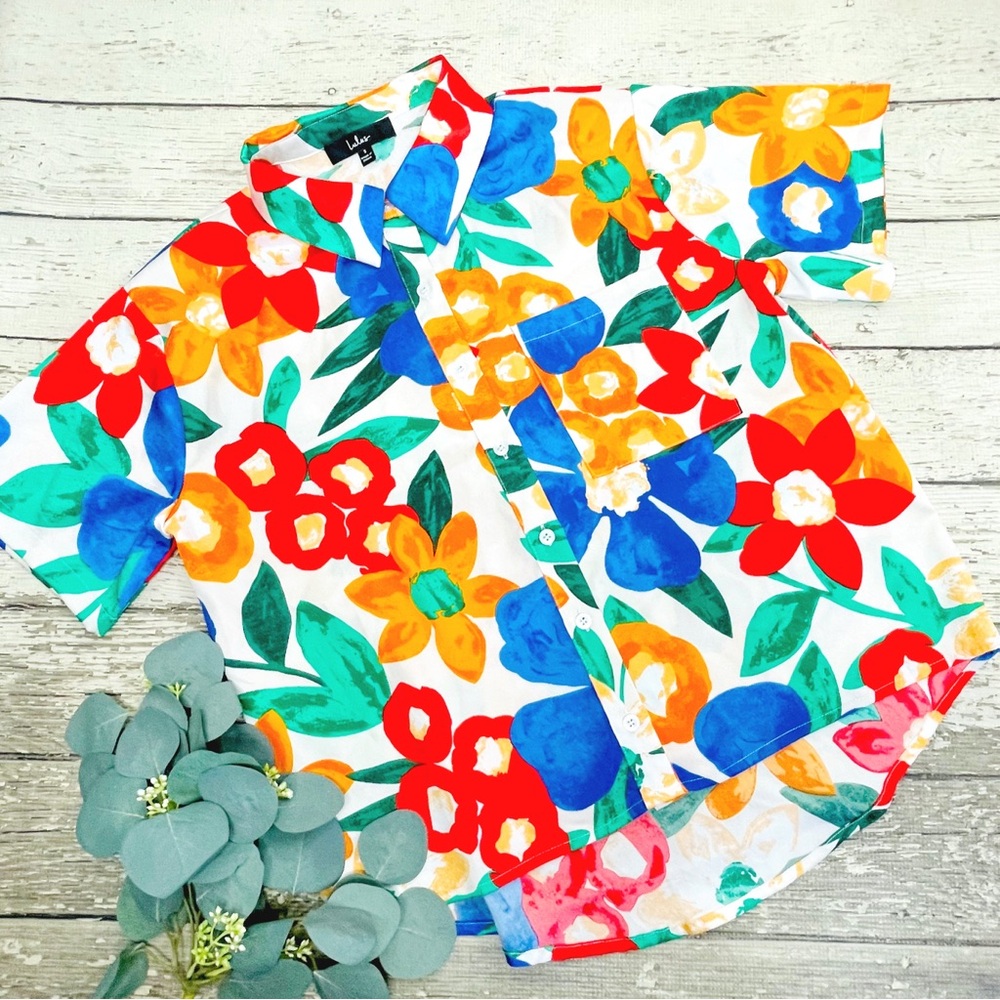 Lulus Bold Floral Satin Button Up Shirt